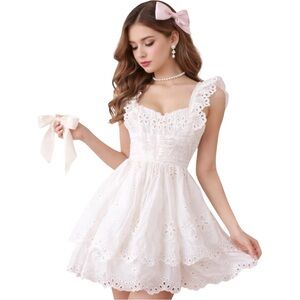 For Love & Lemons Serena Eyelet Dress Angel Coquette Fit & Flare Lace Babydoll